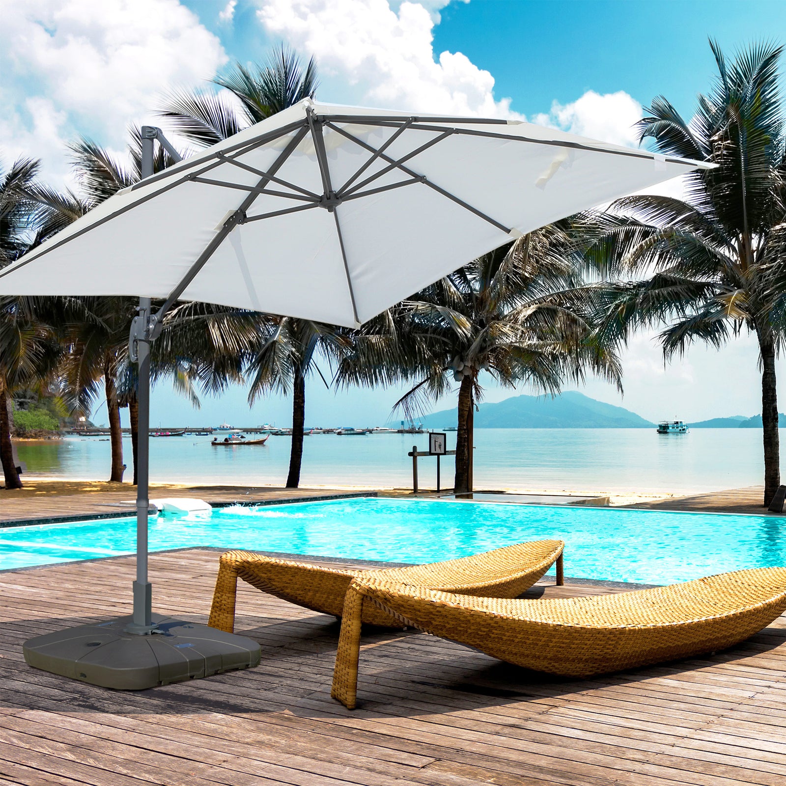 Square Cantilever Parasol Base Filled W/ Wheels