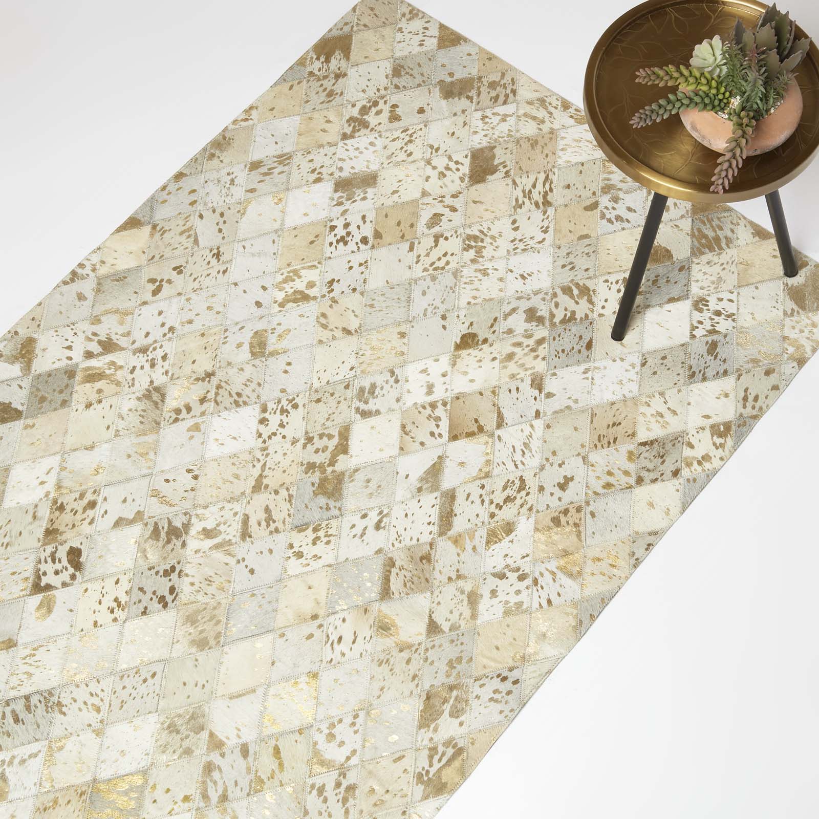 Geometric Leather Rug, 90 X 150 Cm | 150cm x 95cm | Grey