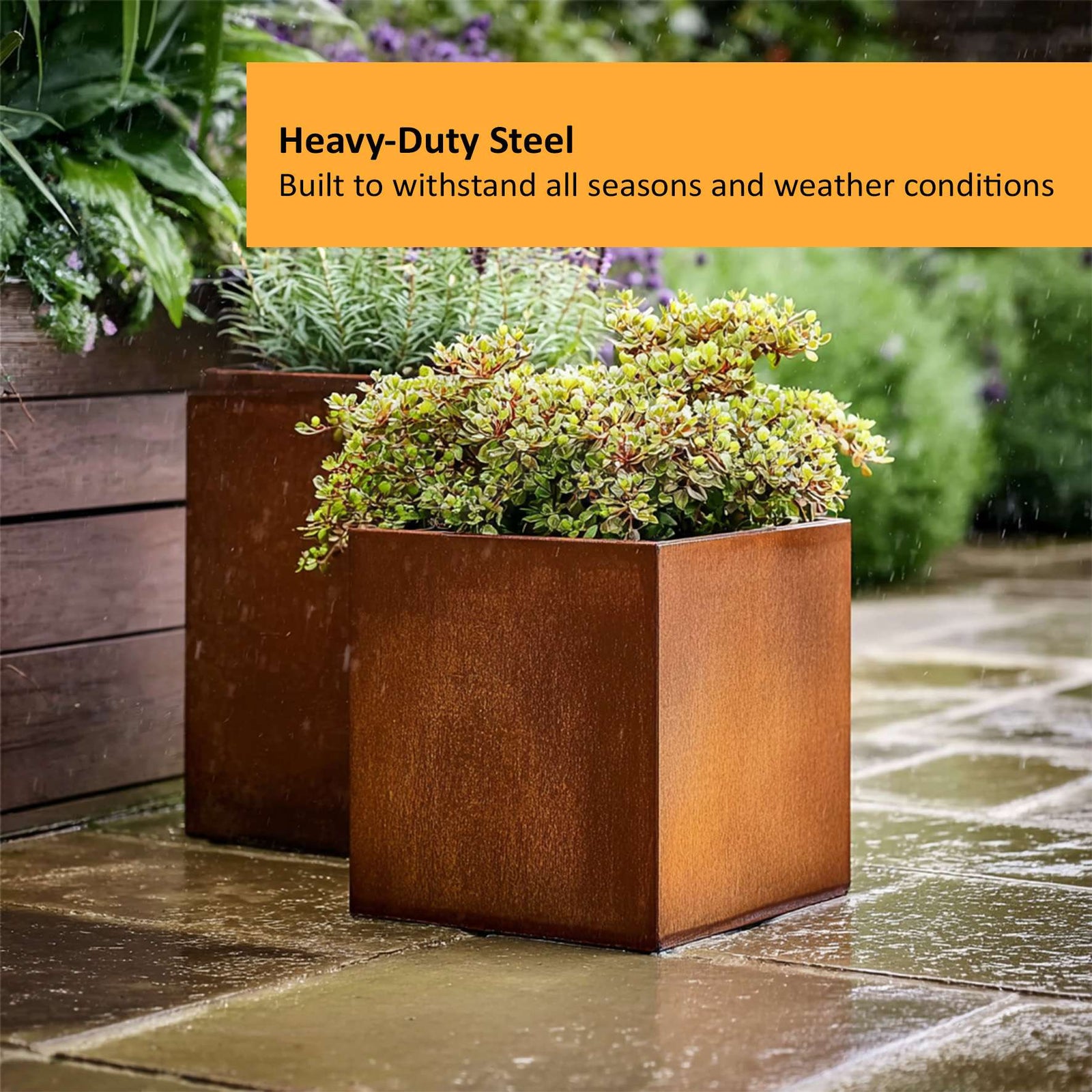 Pre Rusted Metal Planter Cube 50cm X 50cm