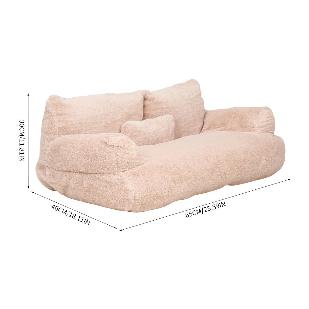 65cm W Plush Pet Sofa Bed – Crystal Fleece With Pearl Cotton Filling, Non-slip, Removable & Washable Cover | Light Brown