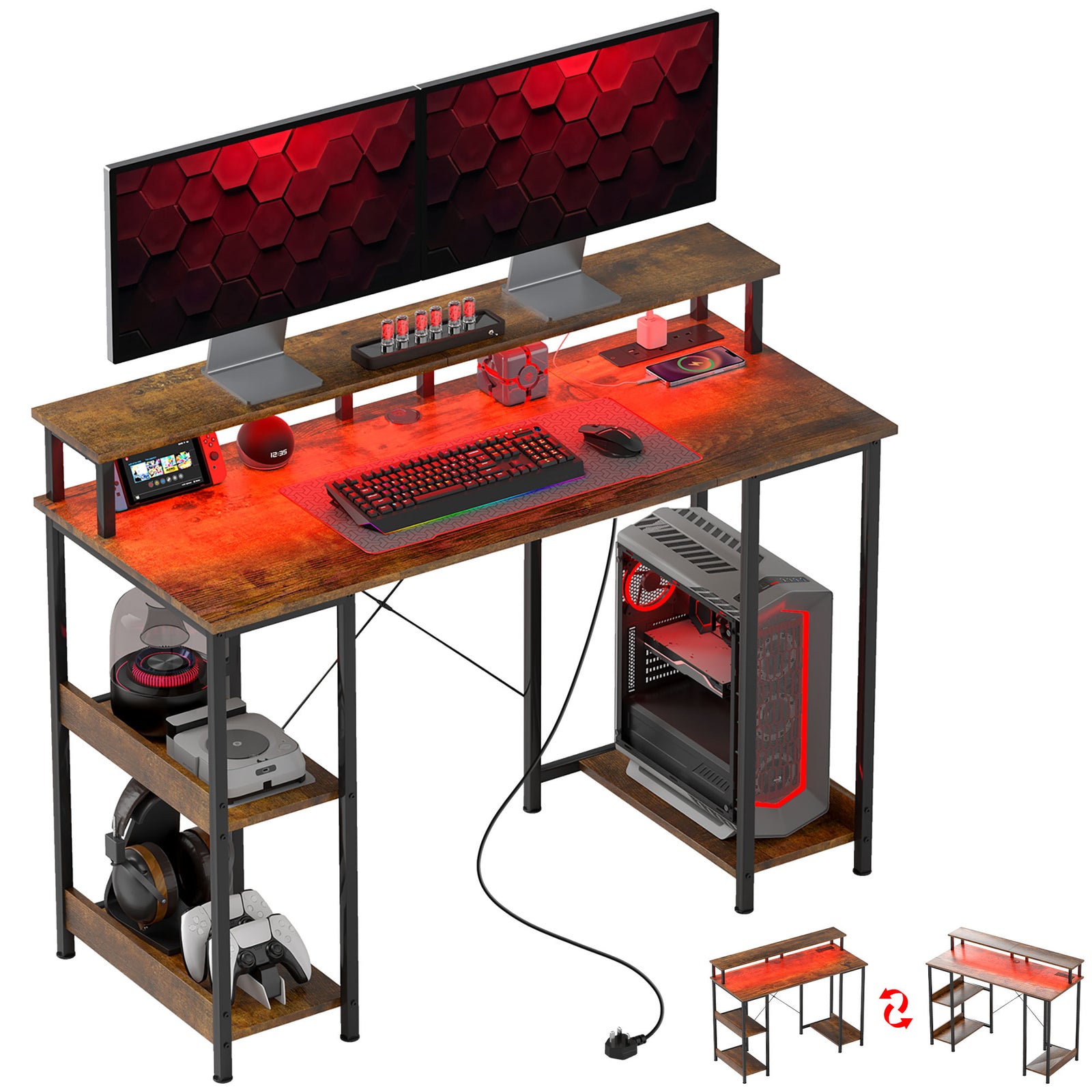Computer Desk Reversible Home Office Desk With Storage | Brown
