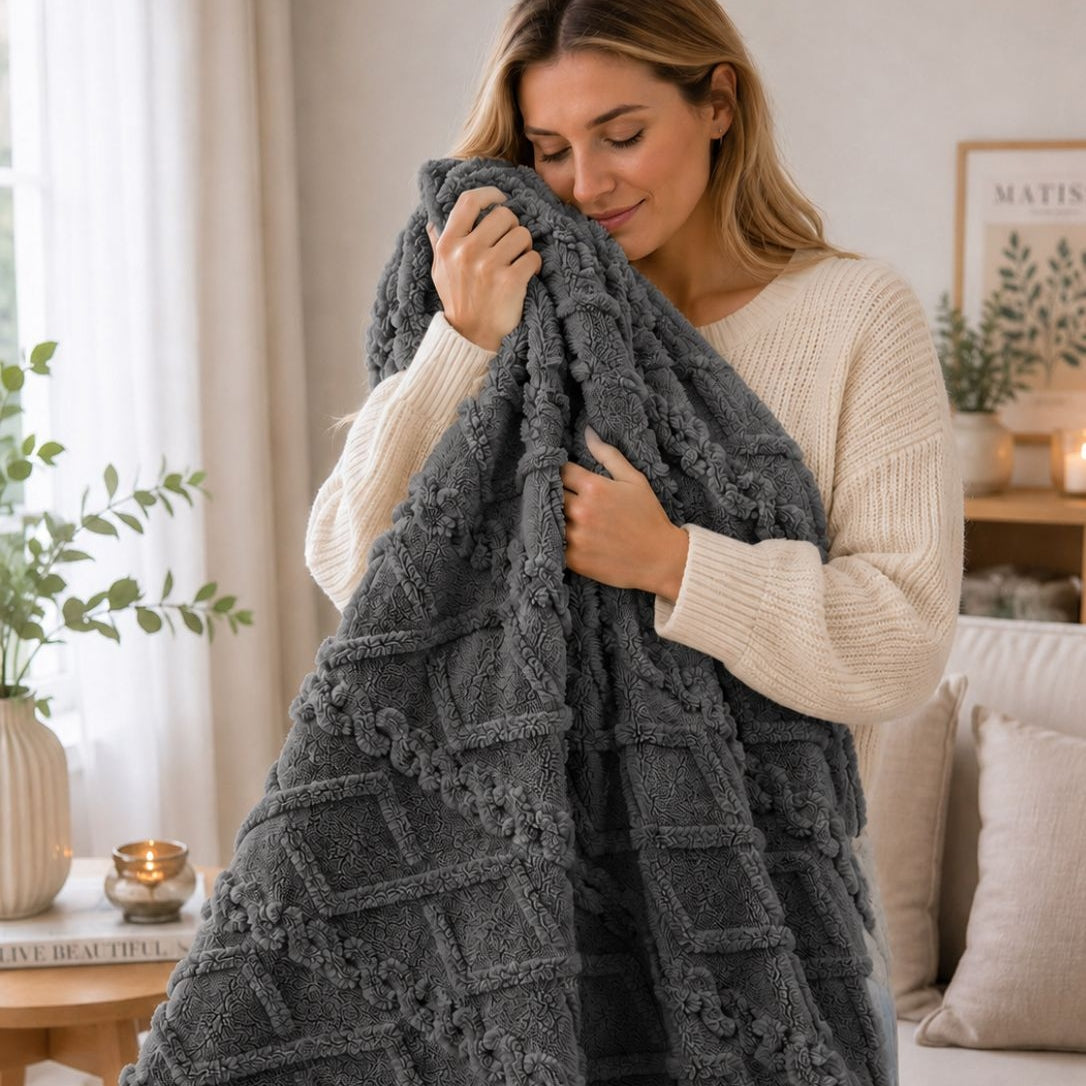Textured Cable Throw Blanket – Soft Cosy Decorative Throw 150 X 200cm | 150cm x 200cm | Charcoal