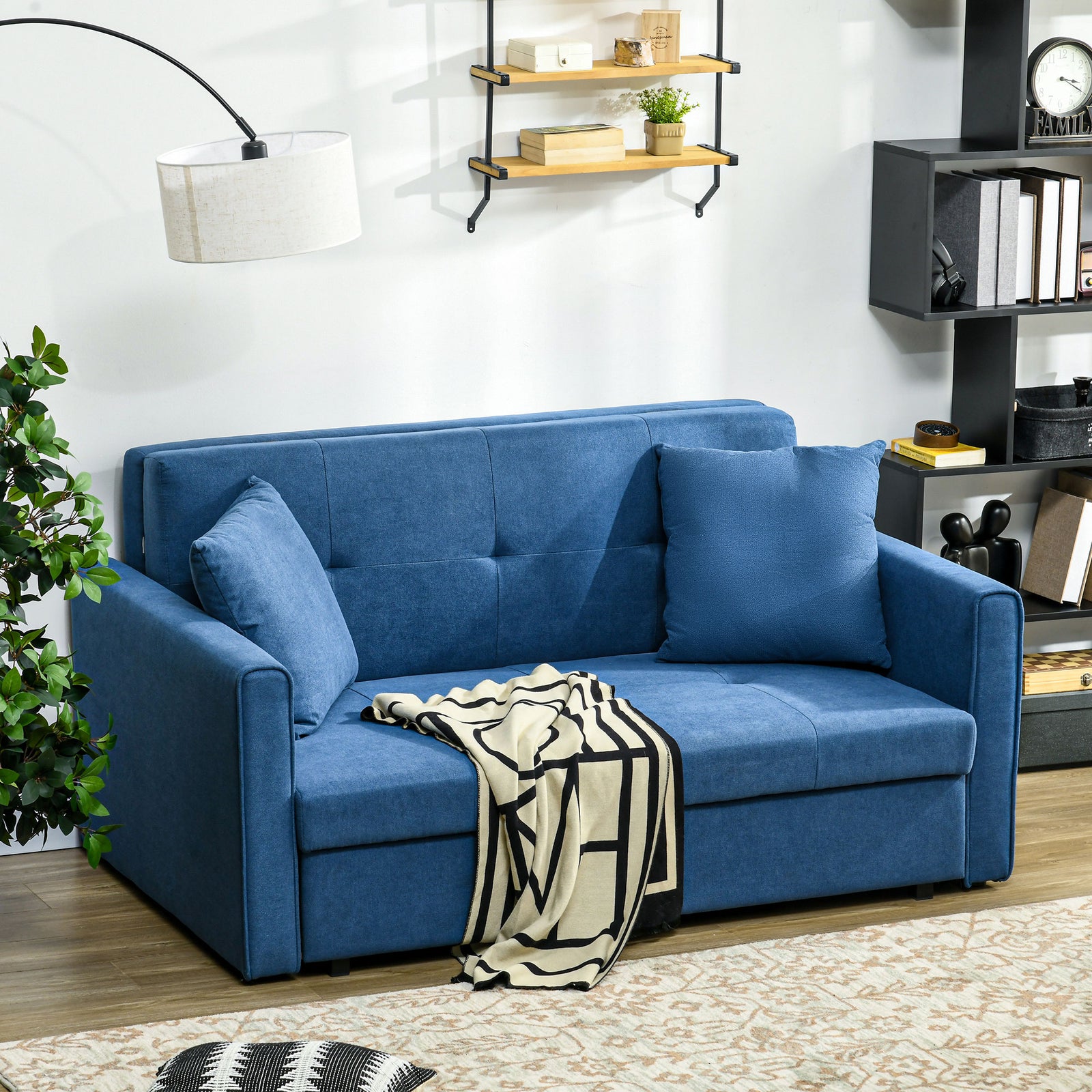 2 Seater Sofa Bed Convertible Bed Settee 2 Cushions Storage | One Size | Blue