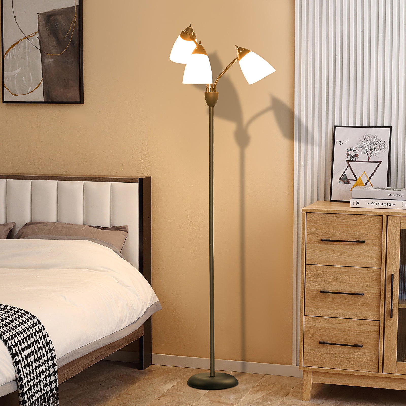 Tree Floor Lamp With 3 Adjustable Light Industrial