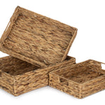 Water Hyacinth Shallow Rectangular Storage Basket | Set-of-3 | Brown