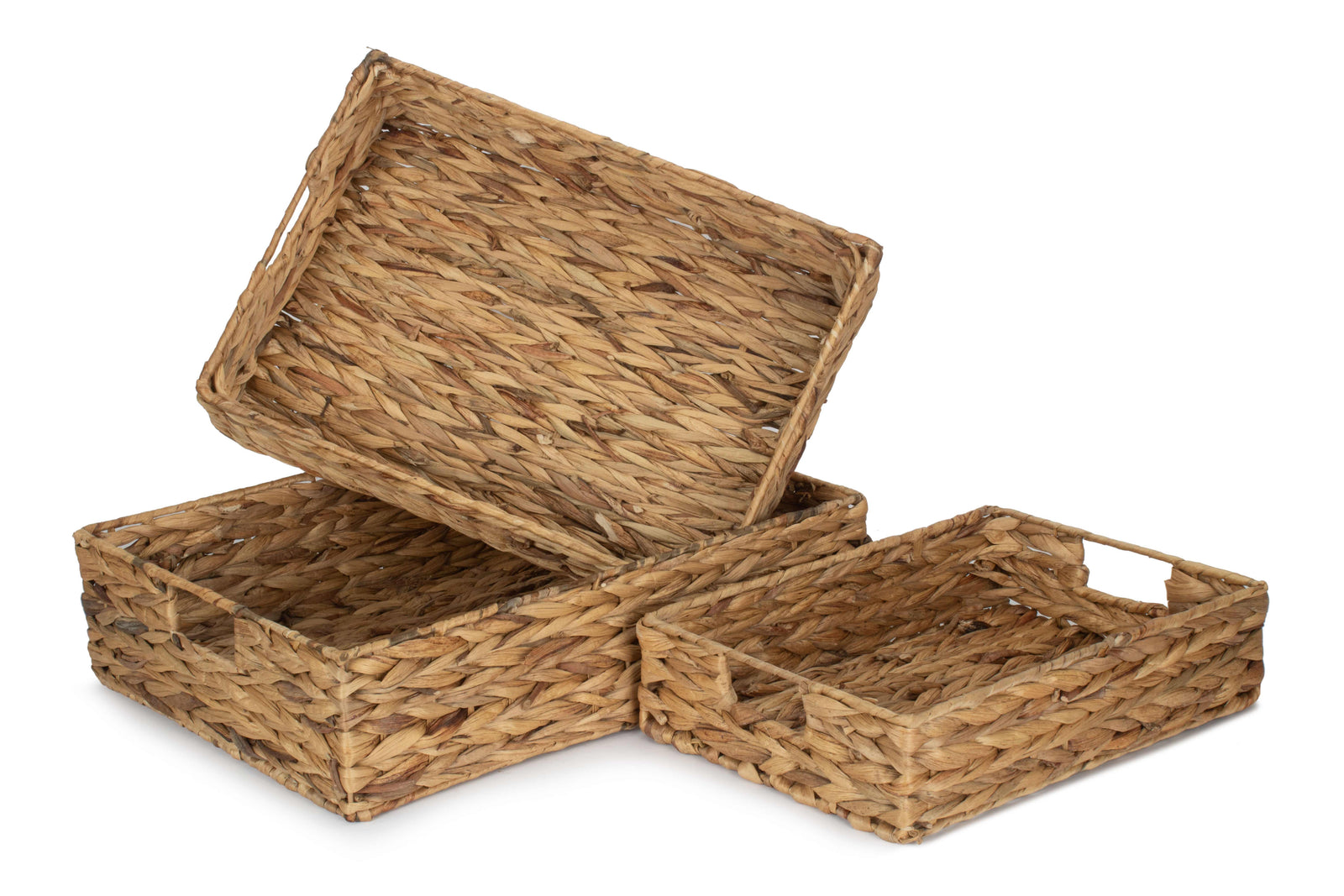 Water Hyacinth Shallow Rectangular Storage Basket | Set-of-3 | Brown