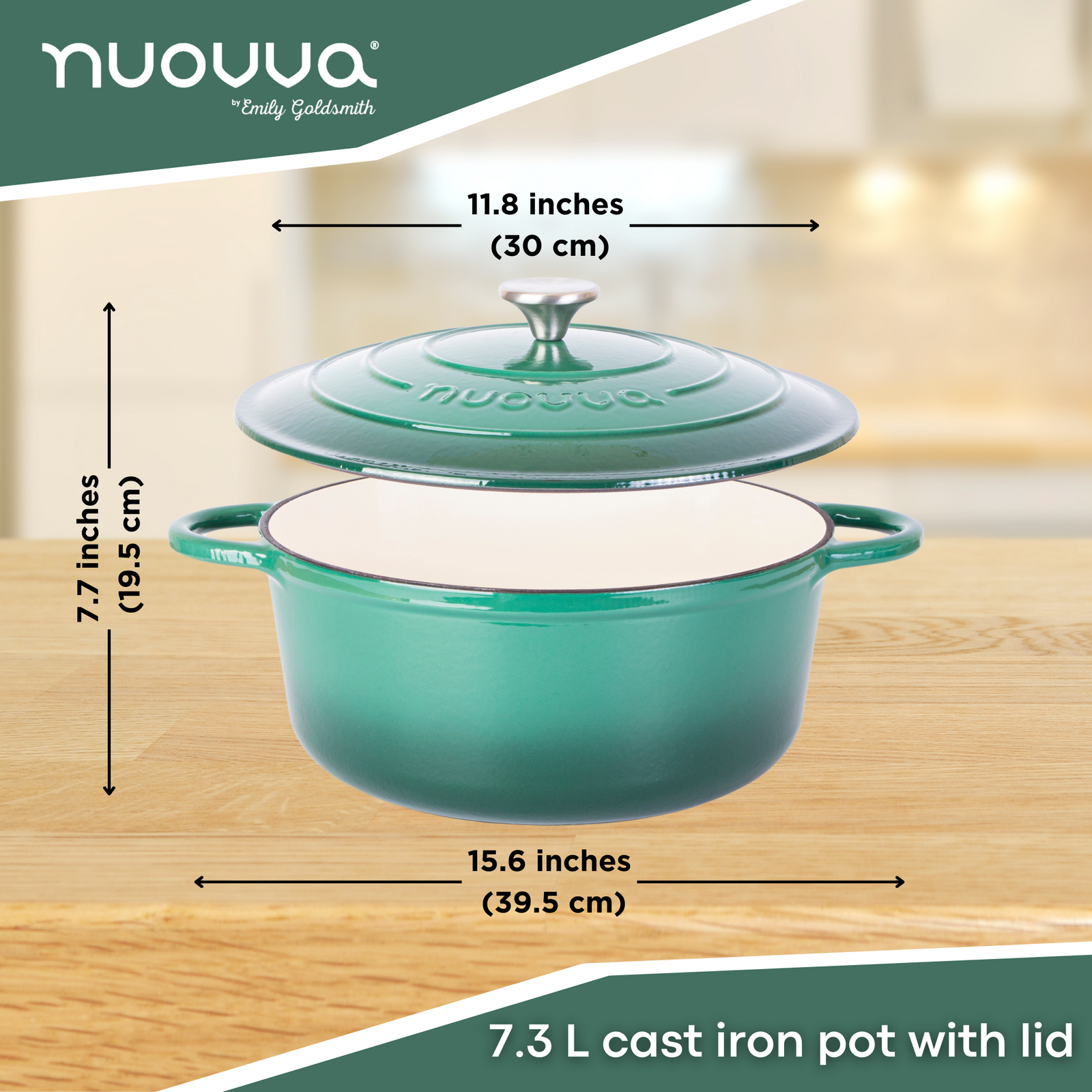 Cast Iron Dutch Oven Casserole Pot With Lid - 30cm (6.9l) | Dark Green