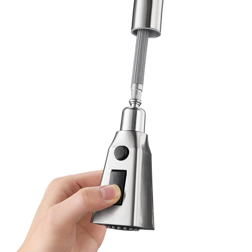 Kitchen Faucet With Pull Out Sprayer | Brushed Stainless Steel