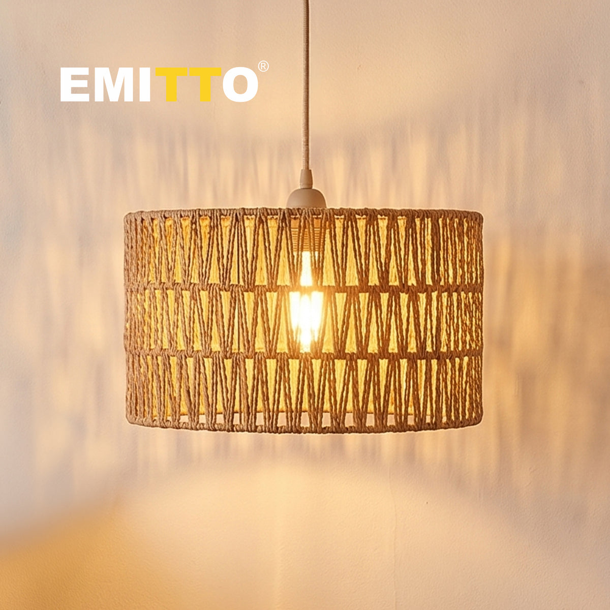 Emitto Lamp Shade Boho Woven Light Shade Durable Easy Fit Living Room Yellow