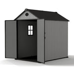 5.33 × 7.32 ft Garden Tool Shed With Apex Roof & Combination Lock – Grey Wood Grain Storage Shed With Window & Vents