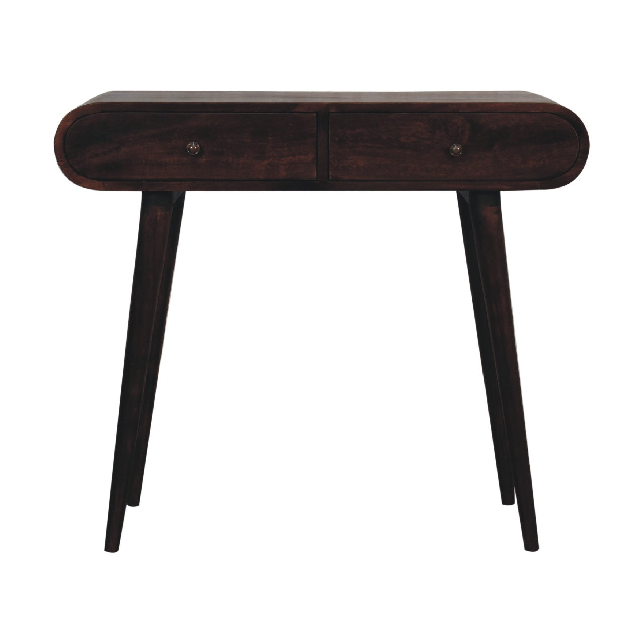 Light Walnut Curved Edge Console Table, 2 Drawers, Dark Brown