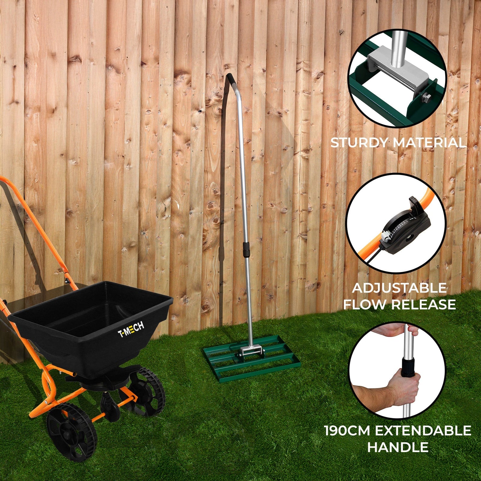 Rotary Spreader & 50cm Lawn Leveller | Green