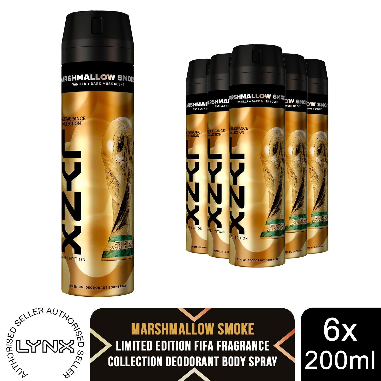 Fifa Limited Edition Fine Marshmallow Smoke Deodorant Body Spray 200ml, 6 Pack