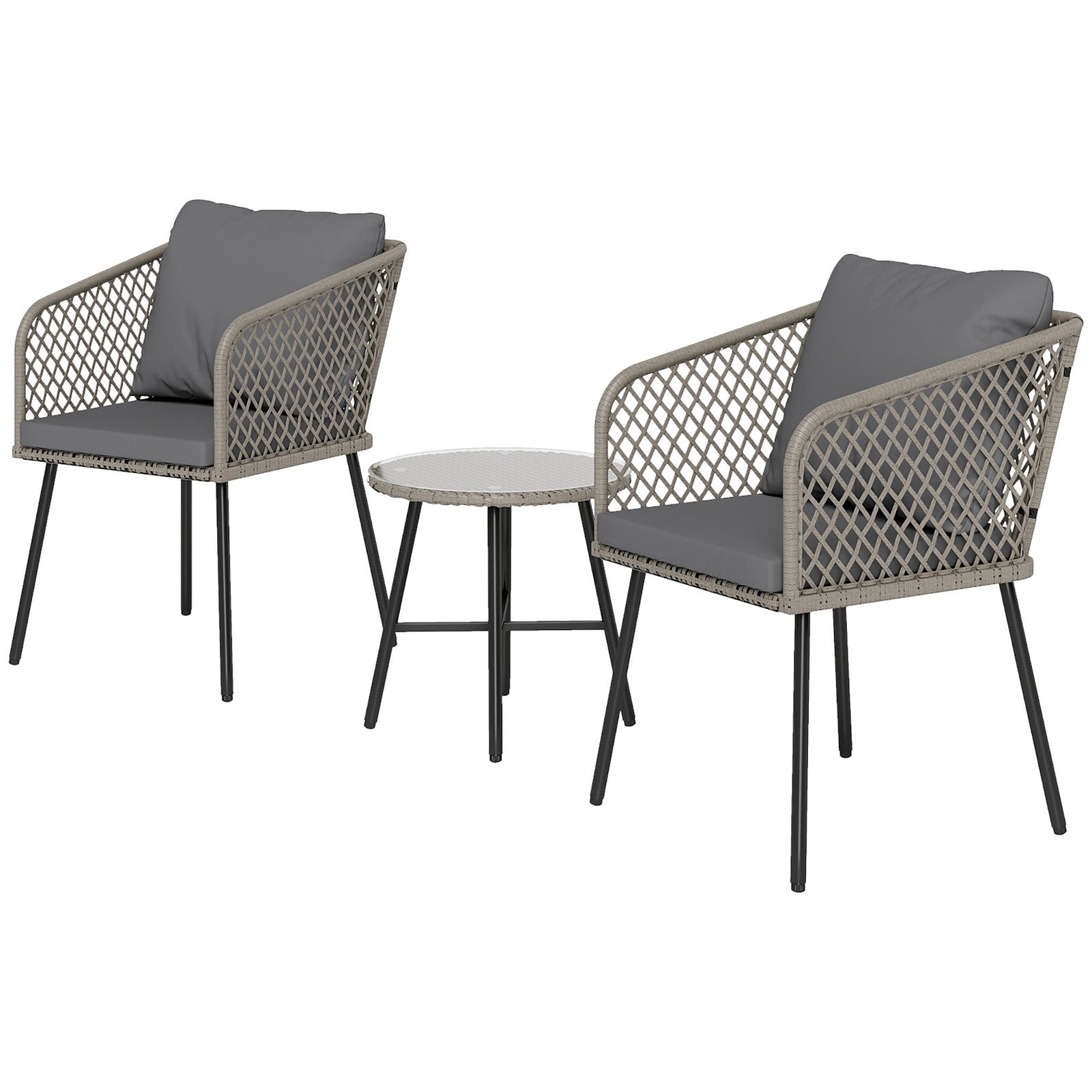 3 Piece Rattan Bistro Set, Patio Conversation Set | Gray