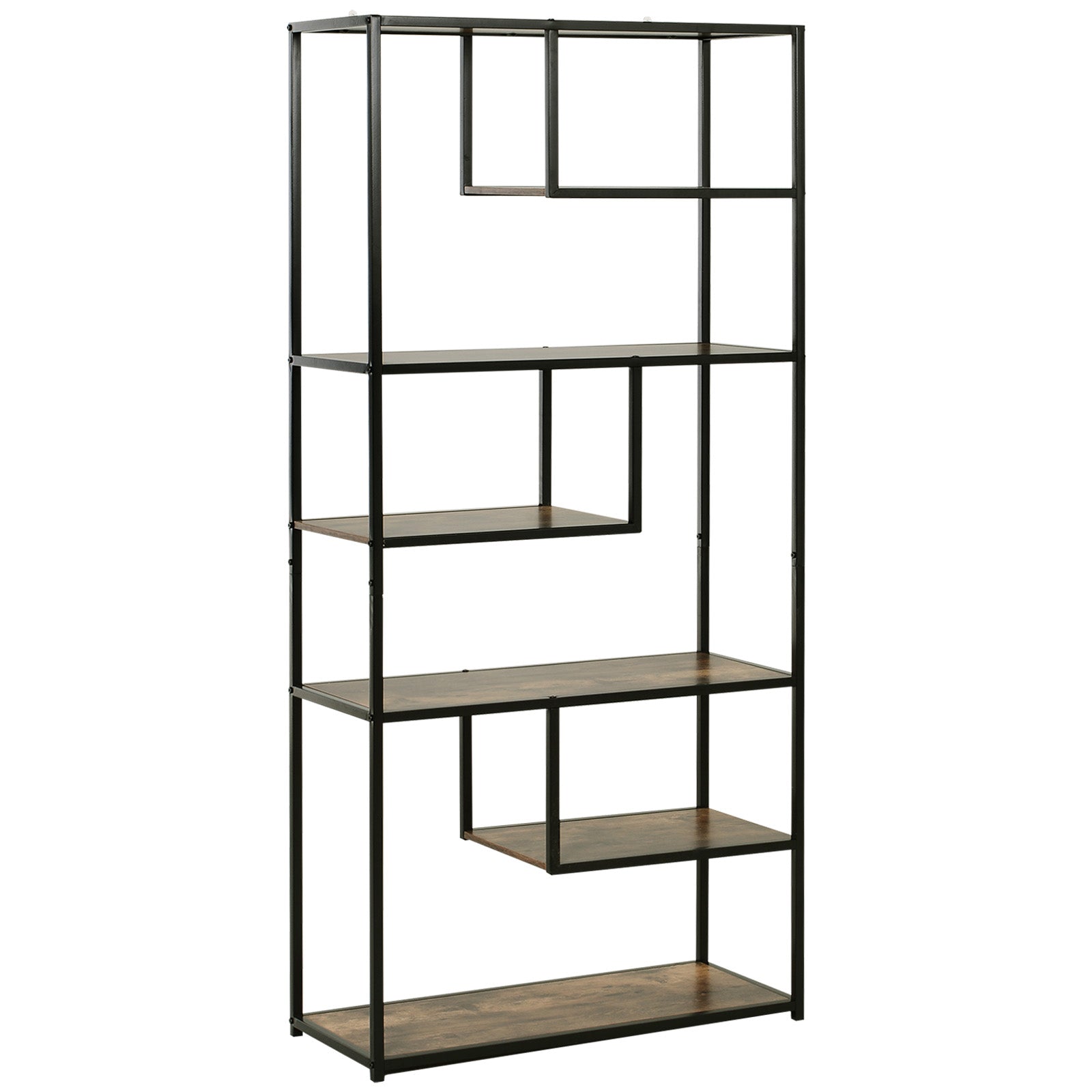 Wood Bookshelf Industrial Style 6 Tier Display Rack