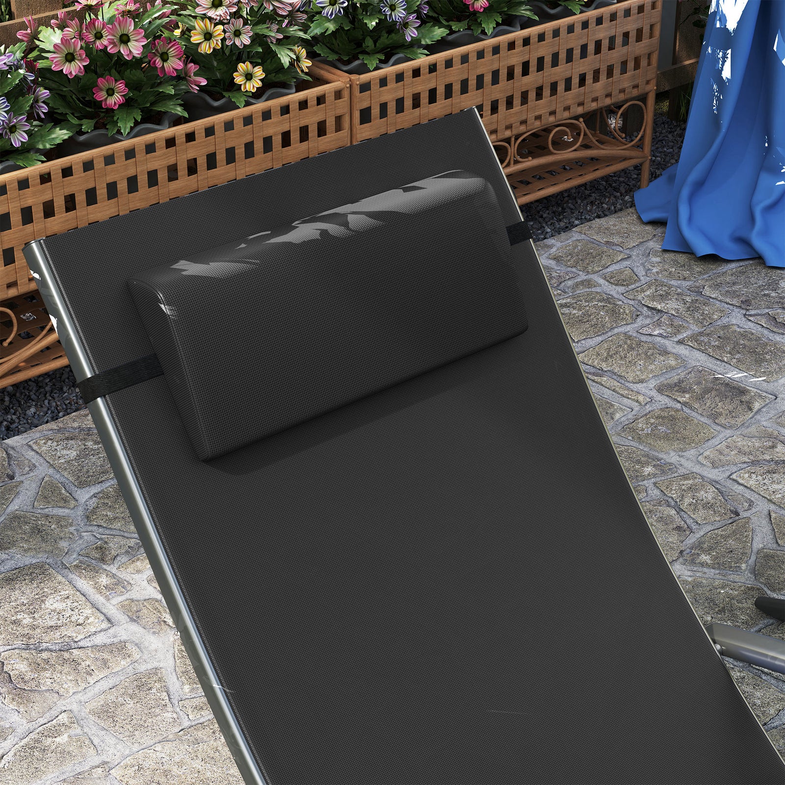 Set Of 2 Garden Sun Loungers, Folding Chaise Lounge Chairs | Black