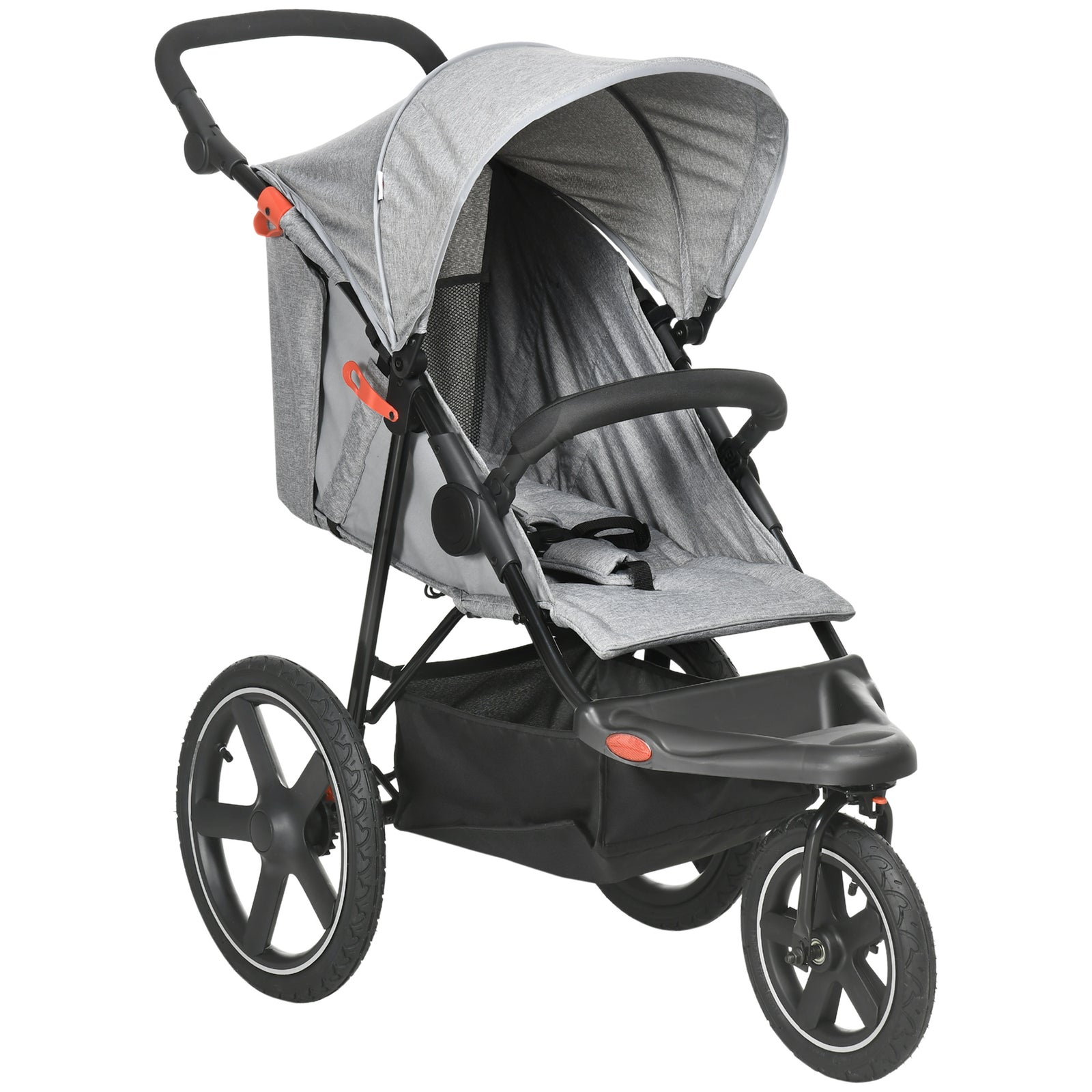 Foldable Three-wheeler Baby Stroller W/ Sun Canopy, Storage | Grey