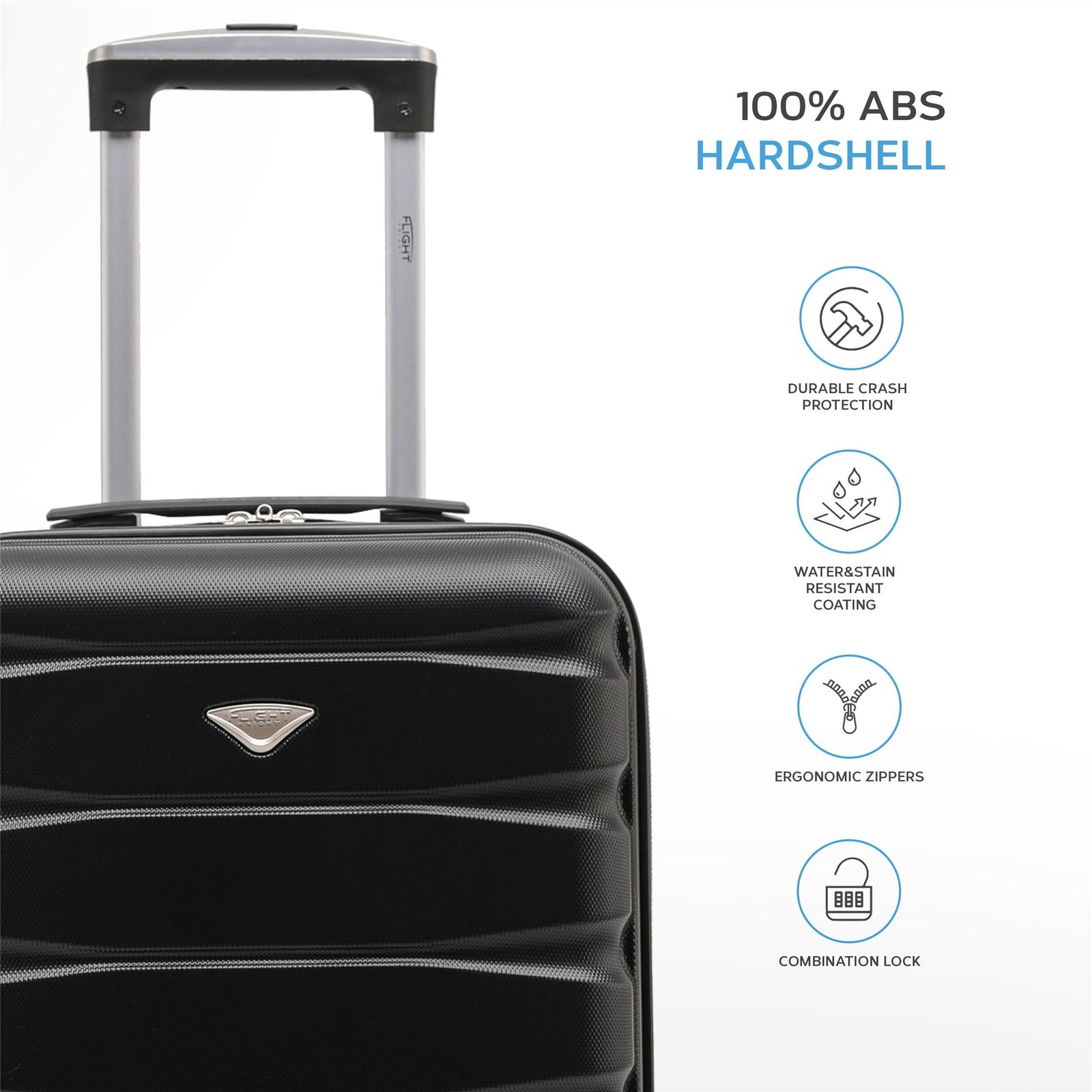 55x35x25cm Lightweight Suitcase - Cabin Carry On - Hard Shell - 4 Wheels Overhead Luggage | Cabin | Black