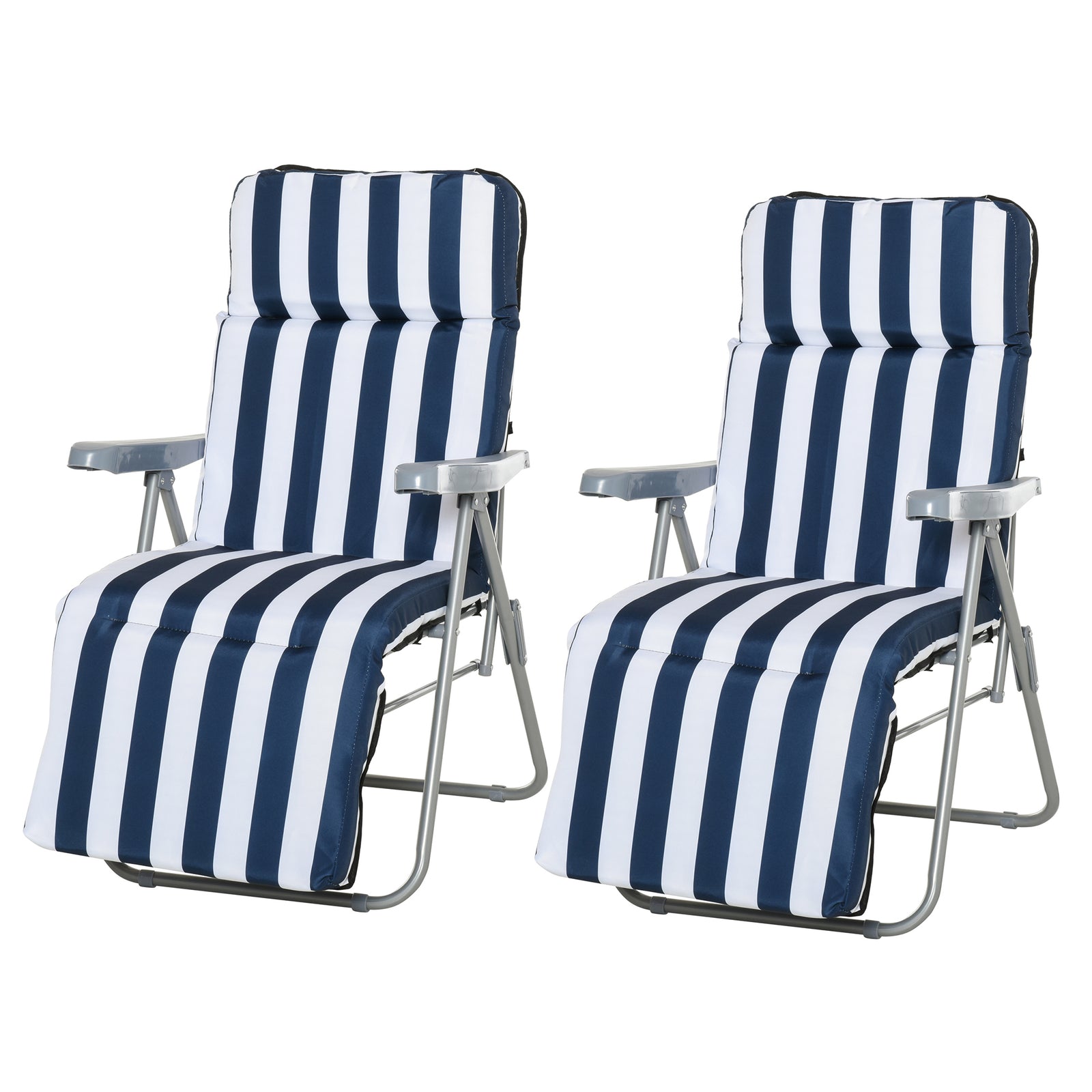 Set Of 2 Adjustable Sun Lounger Recliner Reclining Seat | Blue