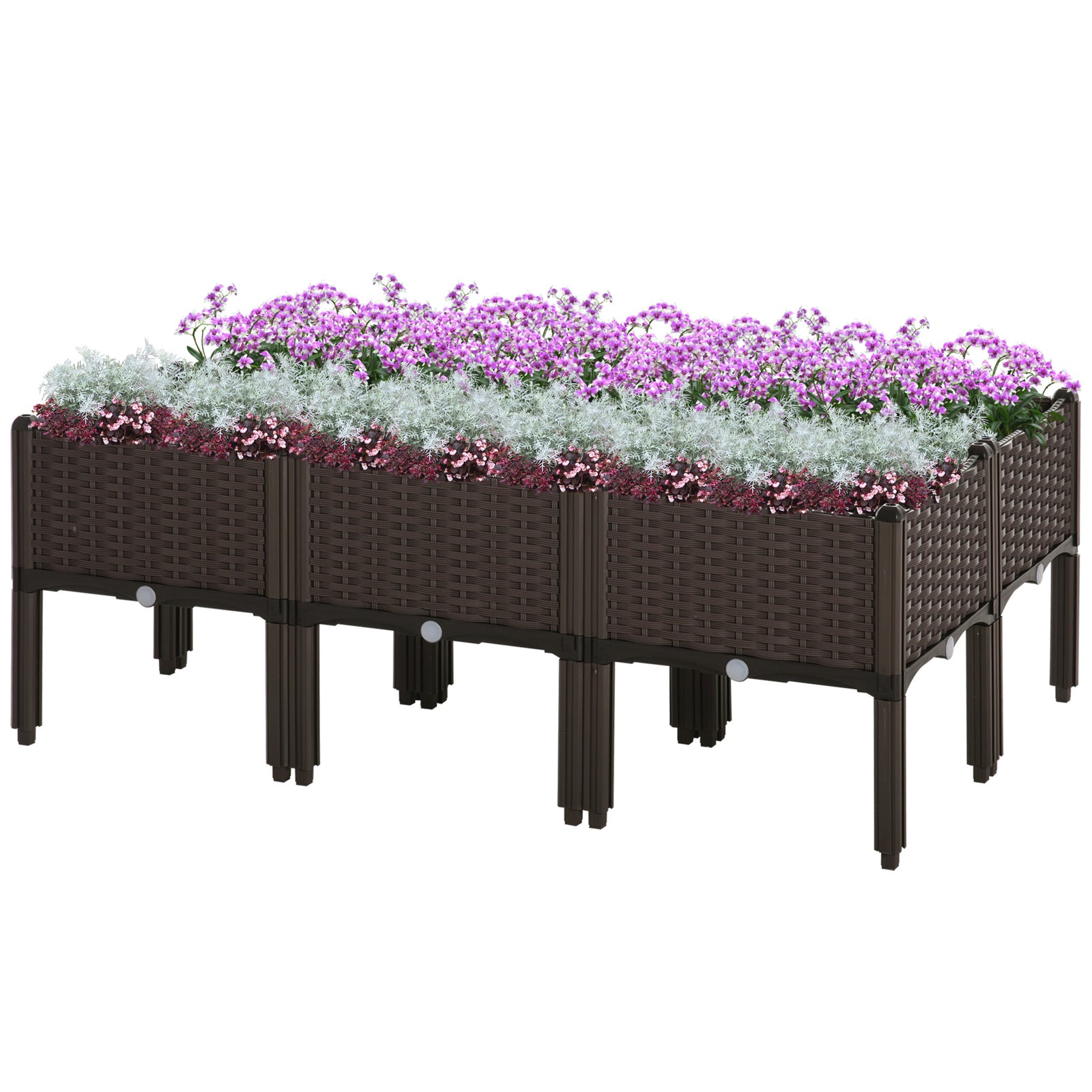 Set Of 6 Raised Flower Bed Plant Stand Brown