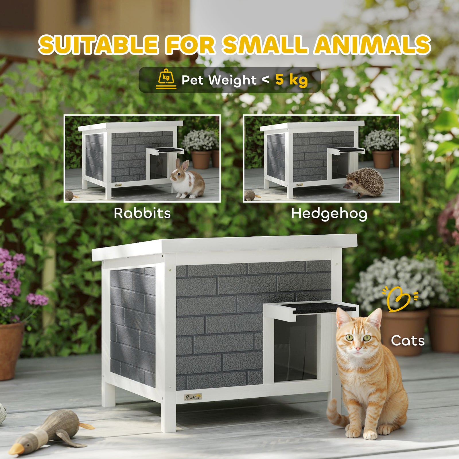 Outdoor Cat House Insulated Wooden Feral Cat Shelter W/ Openable Roof
