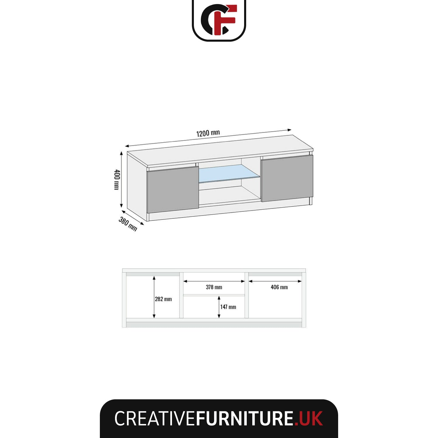 Aura Tv Unit 120cm With Led Lights | Black