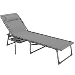 Folding Sun Lounger With 5-level Reclining Back, Side Table
