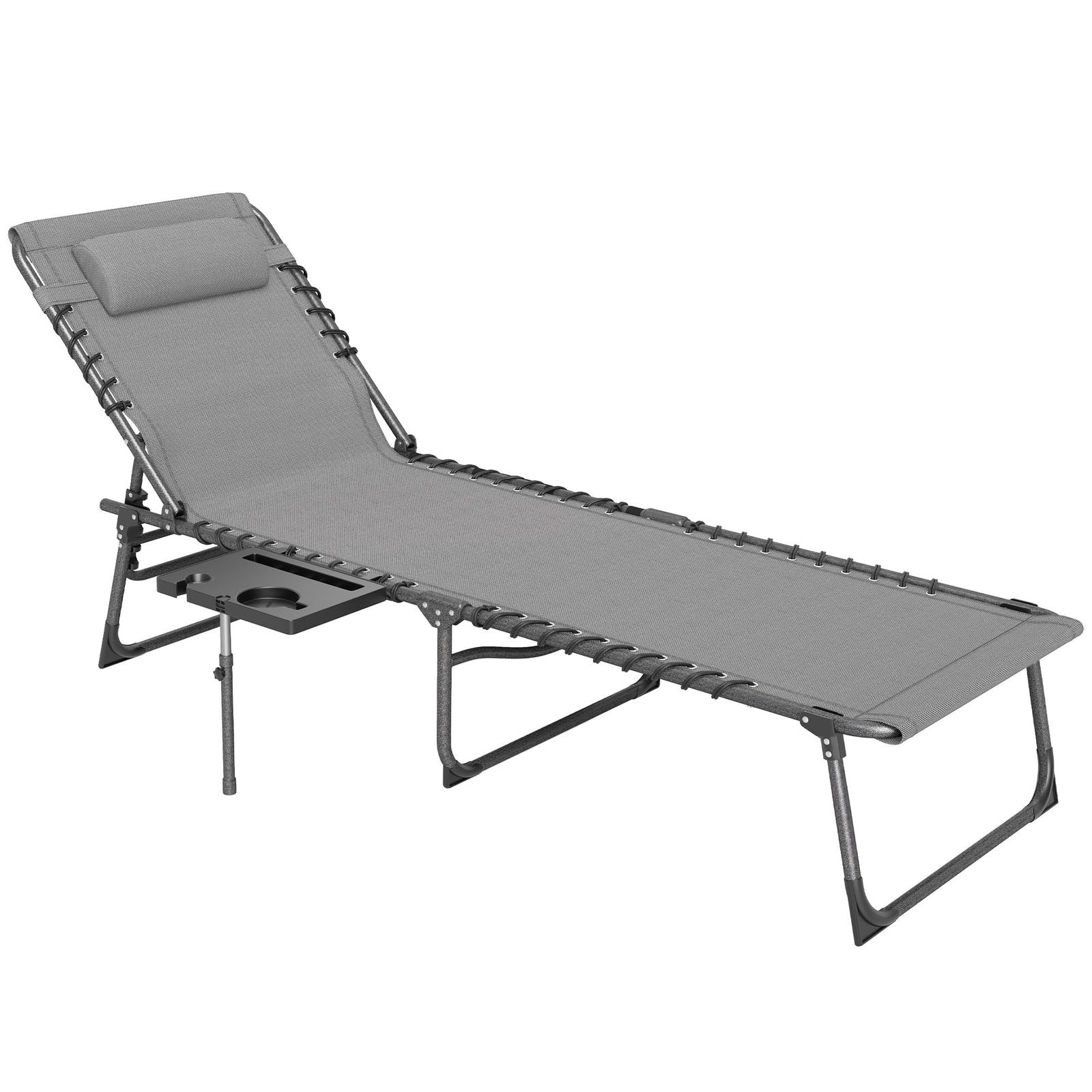 Folding Sun Lounger With 5-level Reclining Back, Side Table