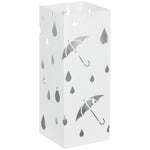Metal Umbrella Stand, Square Umbrella Basket With 4 Hooks | One Size | White