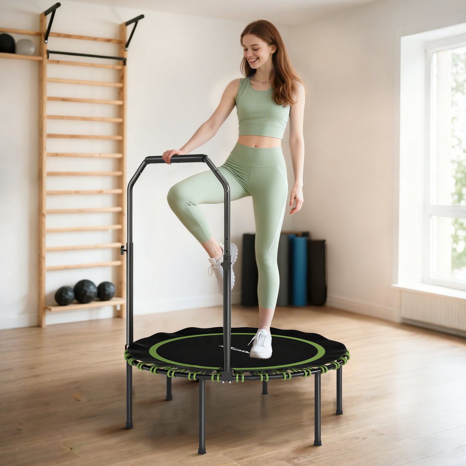 40'' Foldable Fitness Trampoline Rebounder With Handle | Green