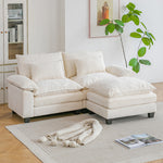 Chenille Sectional Sofa With Ottoman And Lumbar Pillows | White