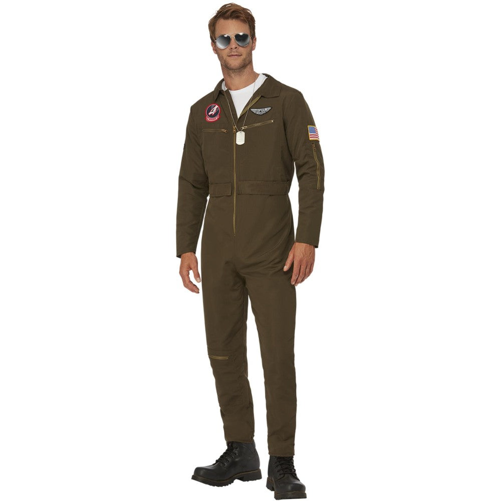 Top Gun Maverick Men's Aviator Costume, Green | Medium
