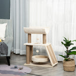 Cat Tree Kitten Tower W/ Scratching Post, Pad, Bed, Perch, Ball | Brown