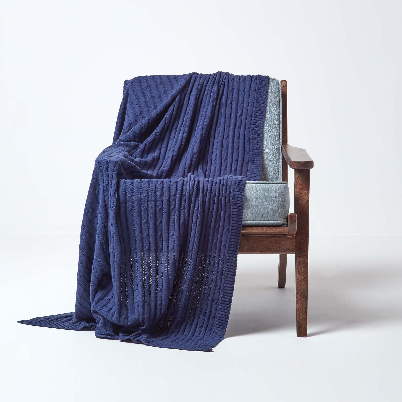 Combed Cotton Cable Knit Throw | 150cm x 200cm | Navy Blue