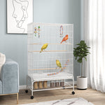 Bird Cage, With Stand, Wheels, Toys, For Budgies, Finches, Parakeets | White