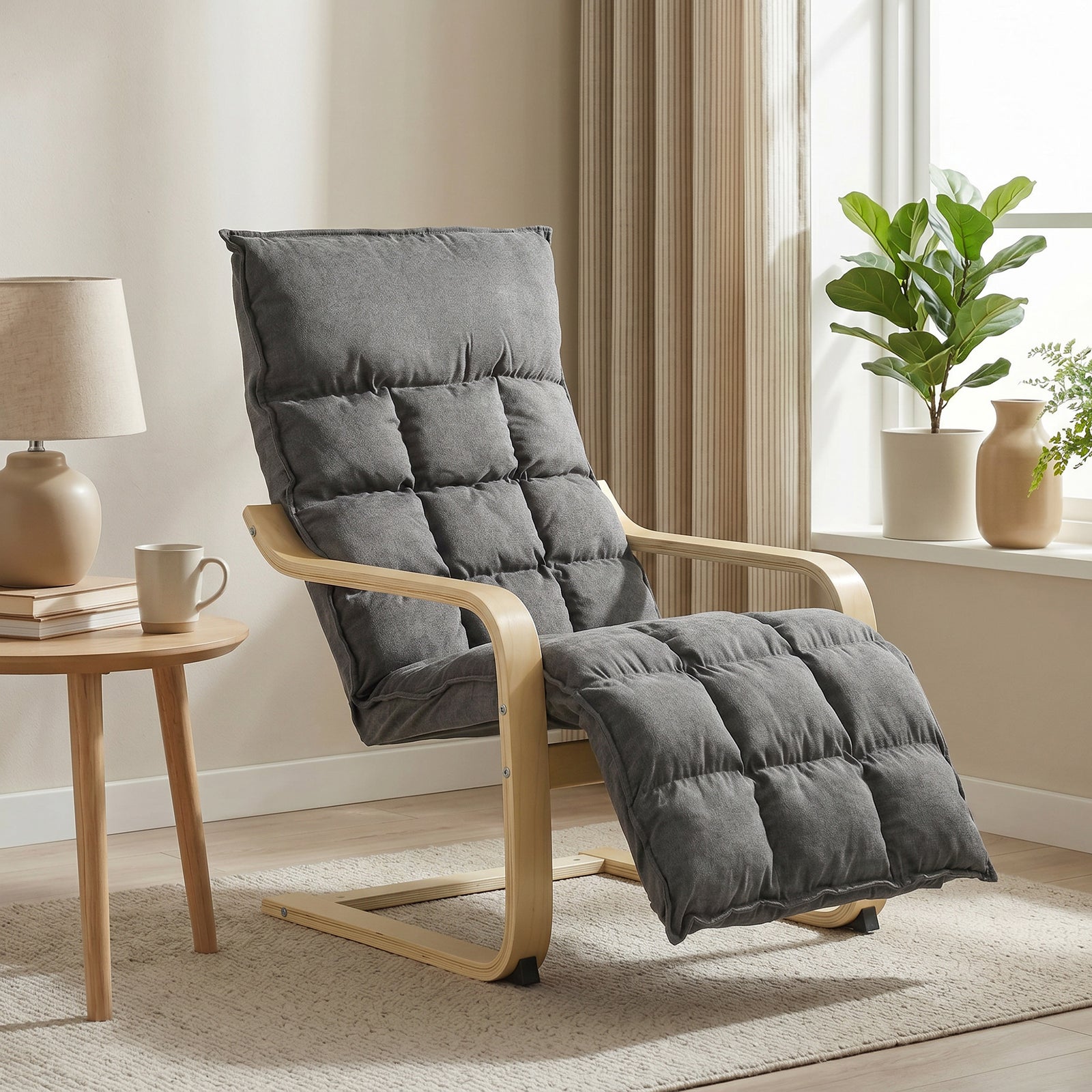 Accent Chair, Leisure Lounge Chair Armchair With Footrest | Grey