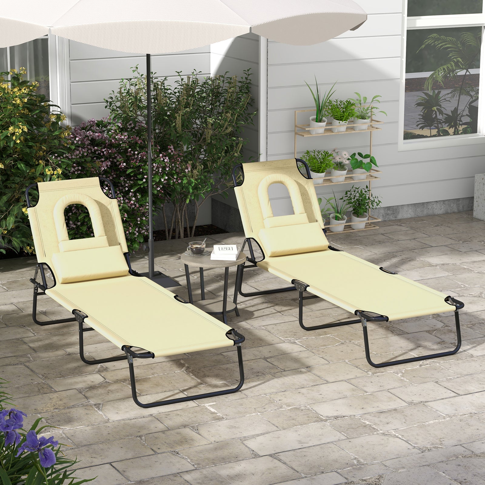 Set Of 2 Sun Lounger Recliner Chairs | Set of 2 | Beige