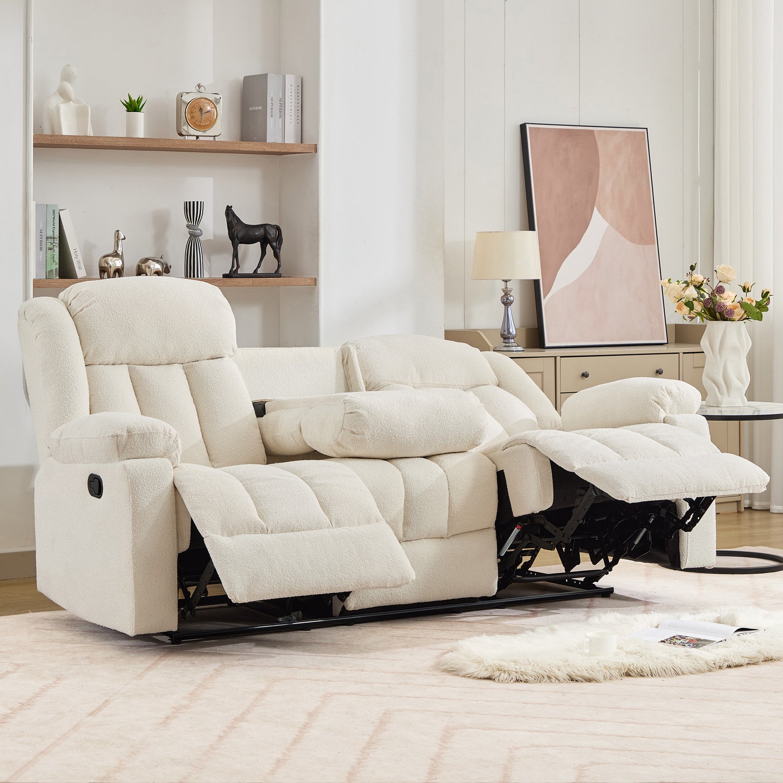 Lovell 3 Seat Manual Recliner Sofa With Central Console | Cream