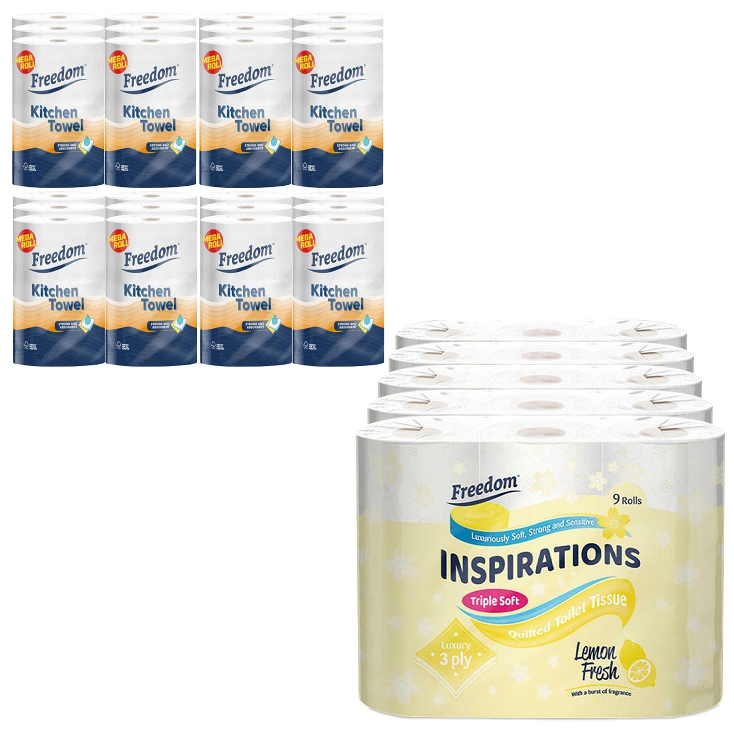 Lemon 3-ply 45 Rolls + Rhino Jumbo Kitchen Towels 24 Rolls