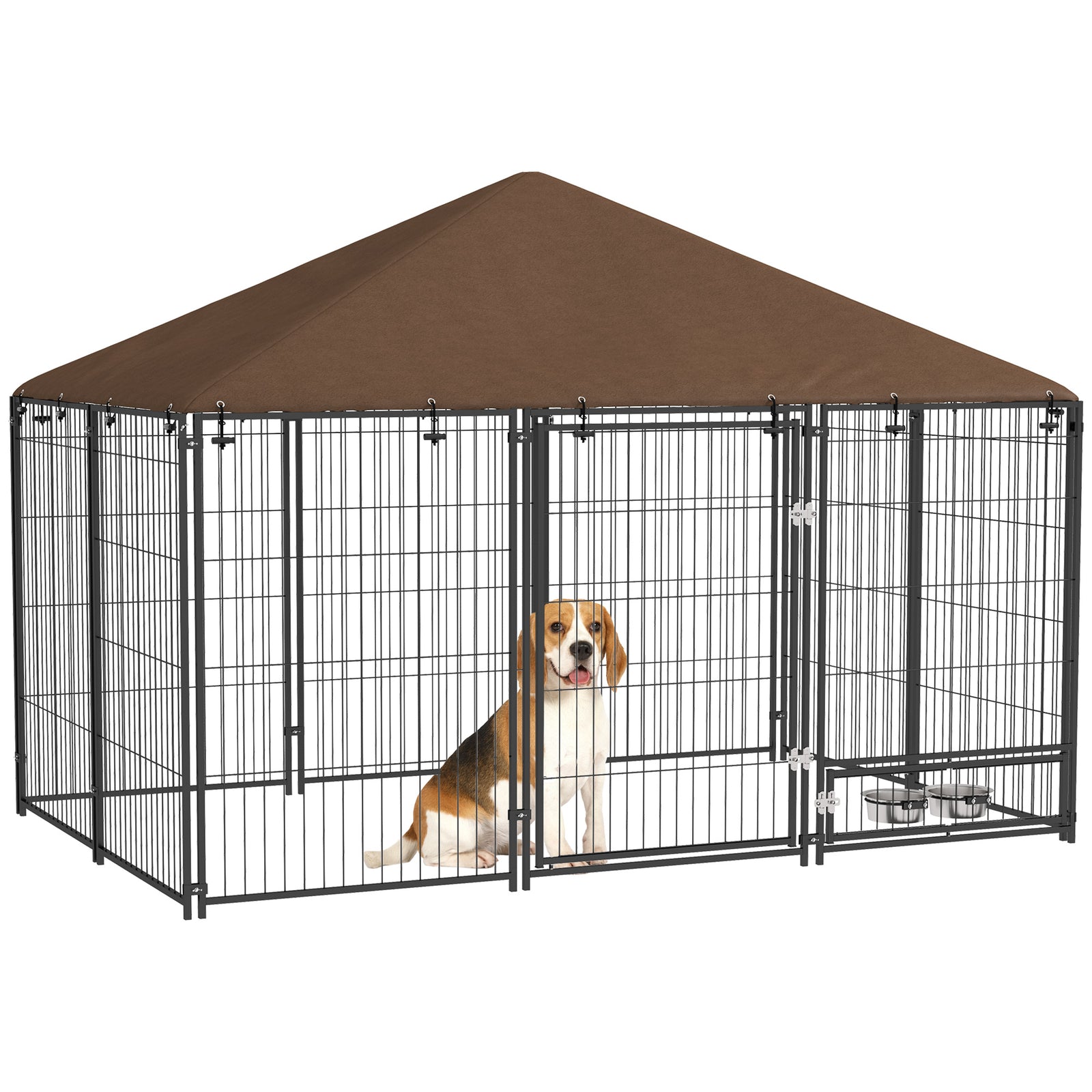 Outdoor Dog House W/ Canopy Top, Lock, Bowl Holder
