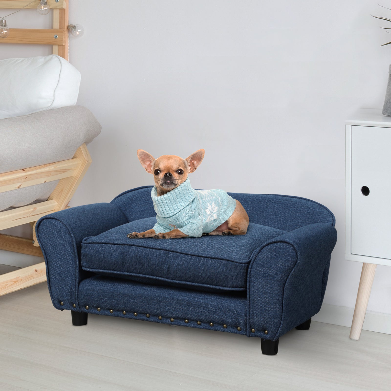 Dog Sofa Bed Pet Chair W/ Soft Cushion, For Xs And S Dogs - Blue