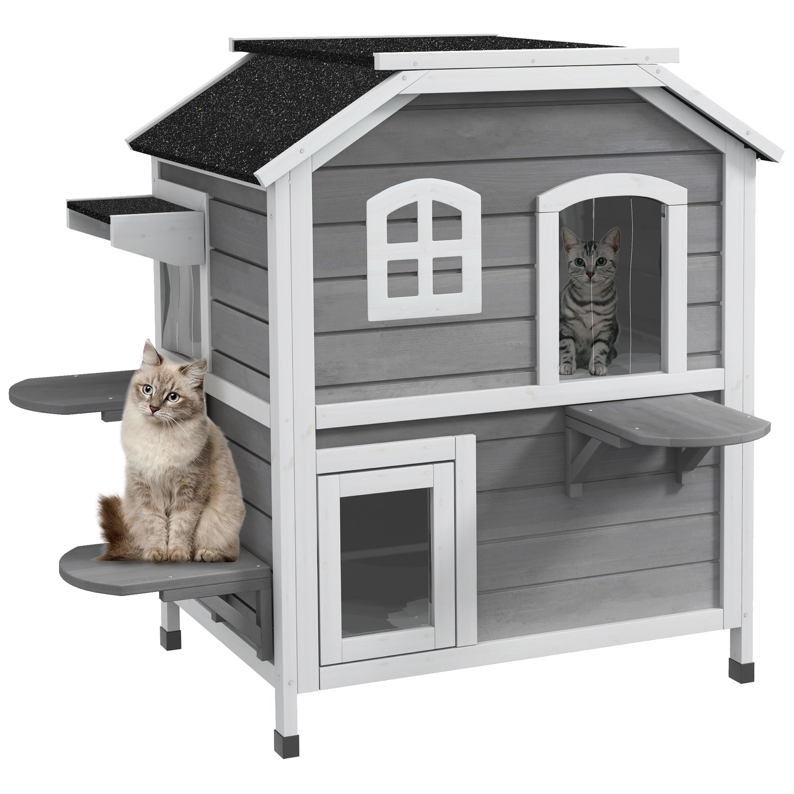 Wooden Cat House Cat Cave Pet Shelter Condos Outdoor | Grey