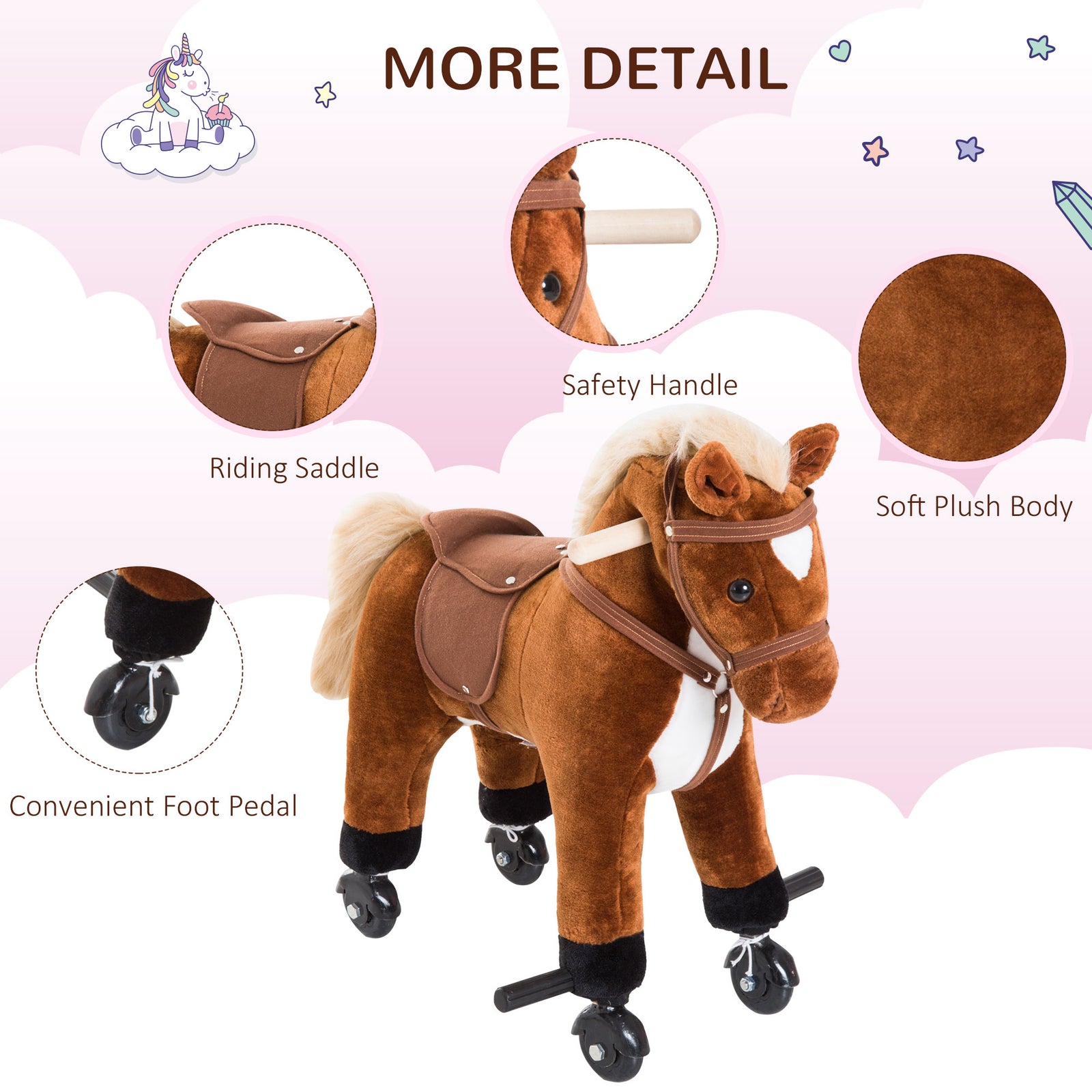Rocking Horse Ride On Rocker Children Plush Toy Wooden Horse Sound | Brown