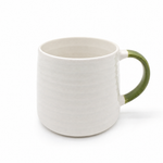 Ceramic Coffee Tea Mug 13oz Ribbing Textured Colour Painted Handle | Set of 4 | Green