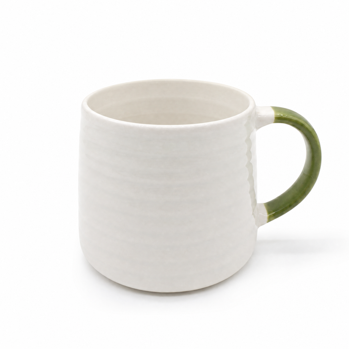 Ceramic Coffee Tea Mug 13oz Ribbing Textured Colour Painted Handle | Set of 2 | Green