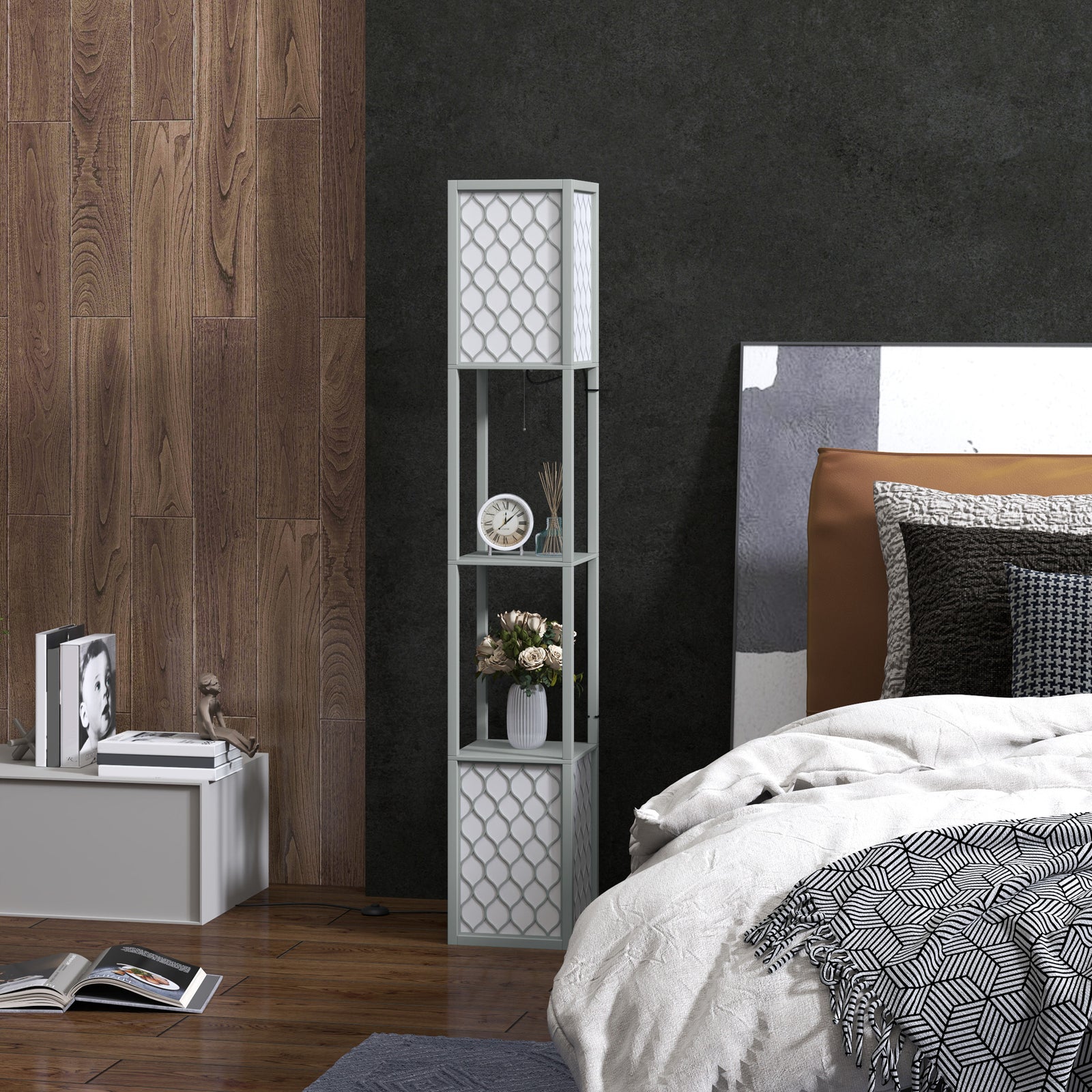 2-light Modern Floor Lamp With Shelves Living Room Bedroom | One Size | Gray