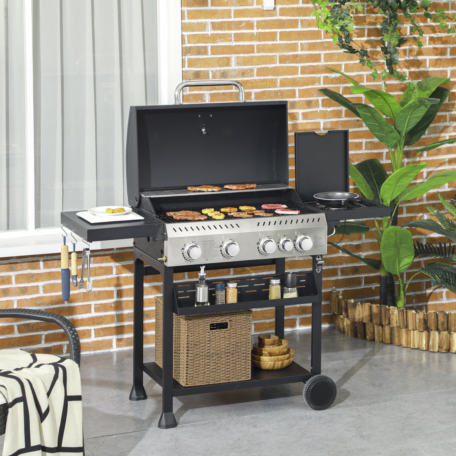 Gas Burner Bbq Grill With Wheels | Large | Black