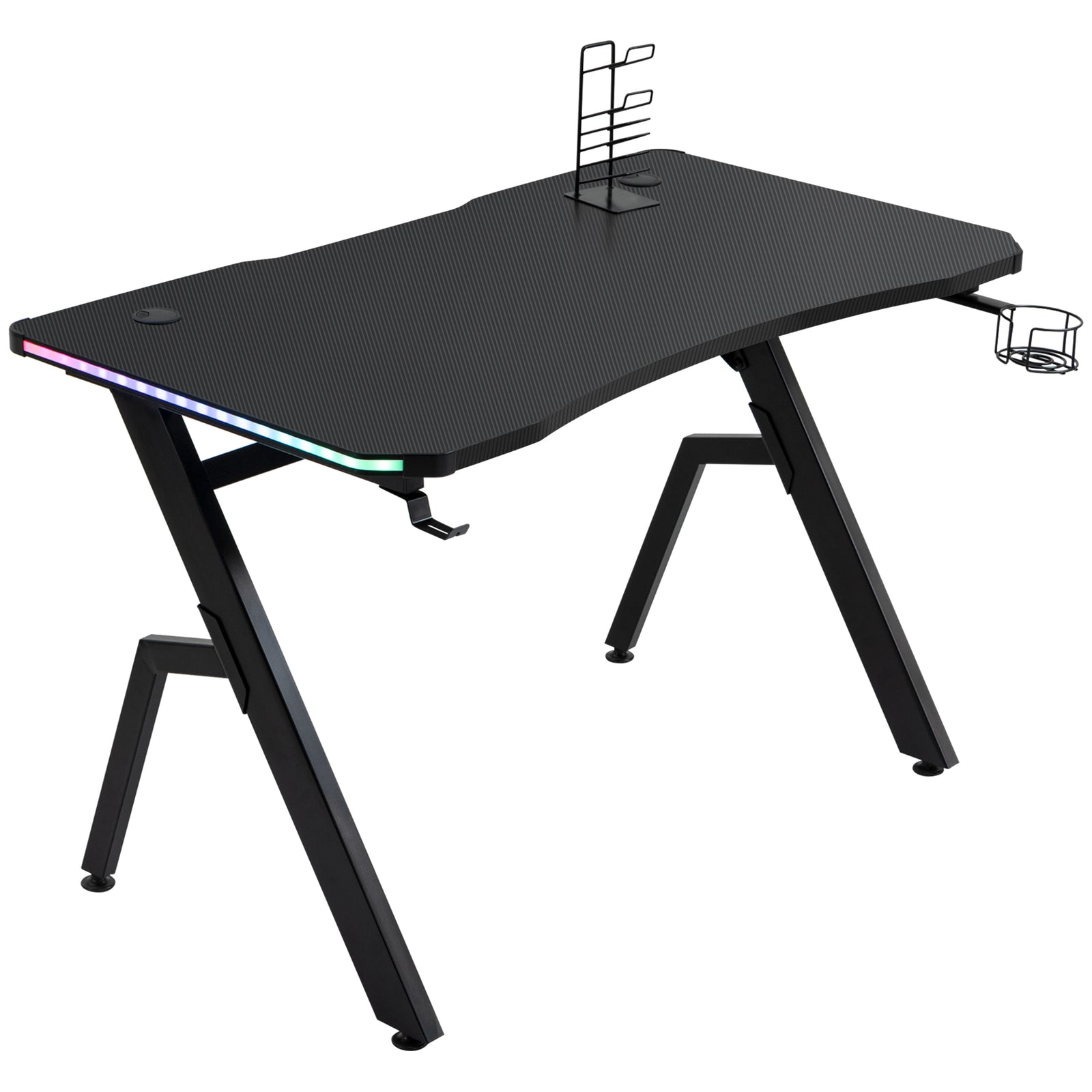 Ergonomic Gaming Desk With Hook Cup Holder Led | Black