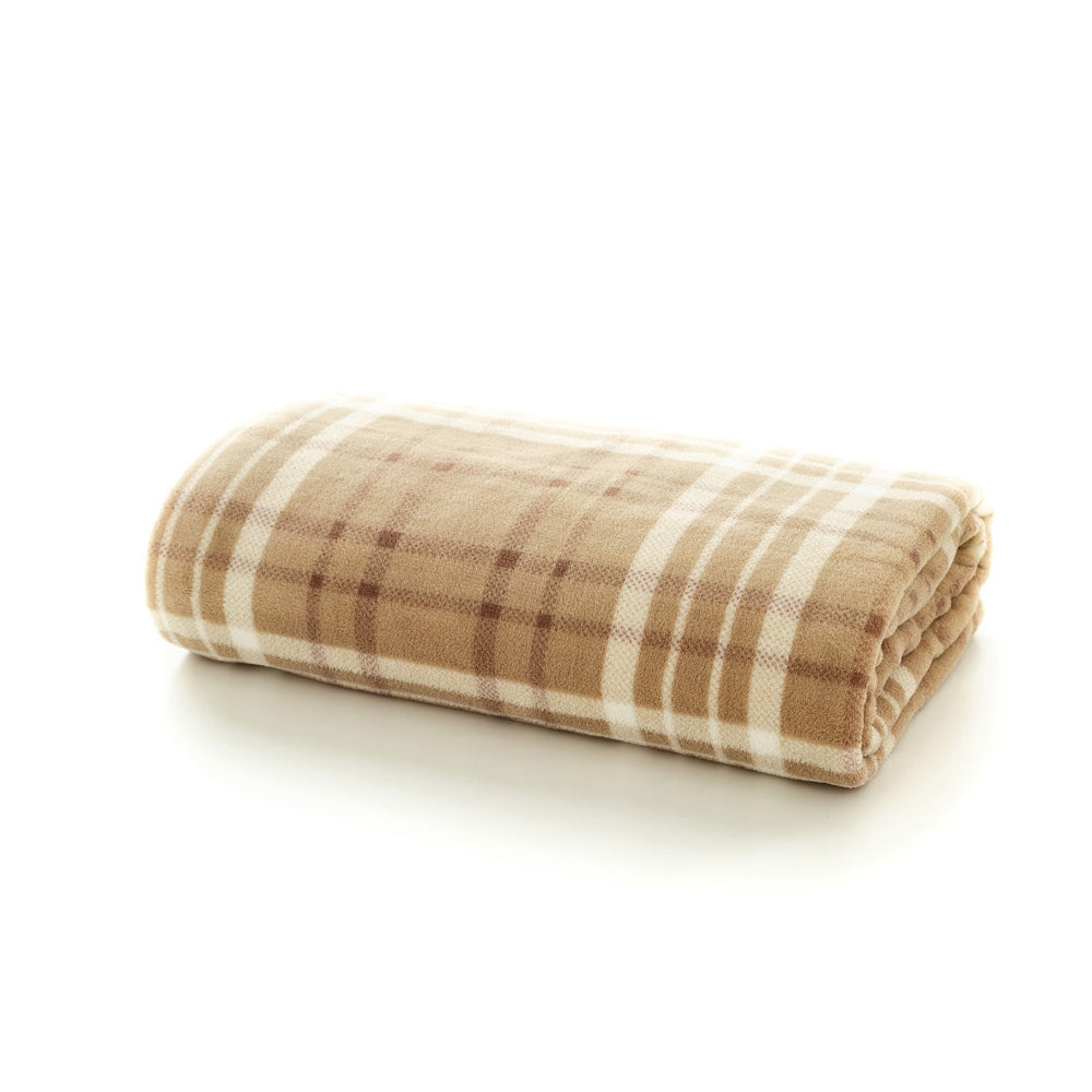 Snuggle Check Throw Blanket – 140x180cm – Super Soft Coral Fleece – Plaid Design | 140cm x 180cm | Umber