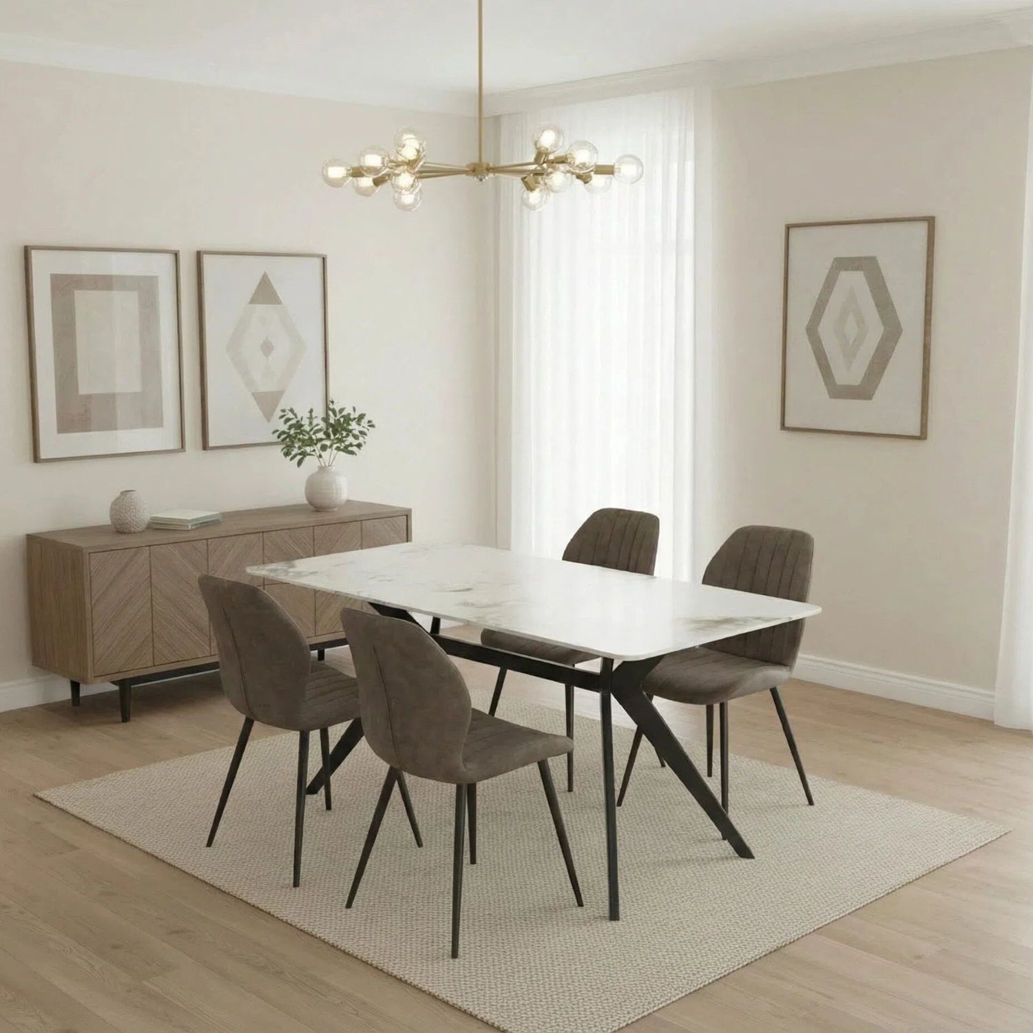 San Diego Marble Top Dining Table With Jaydn Leather Chairs | Grey